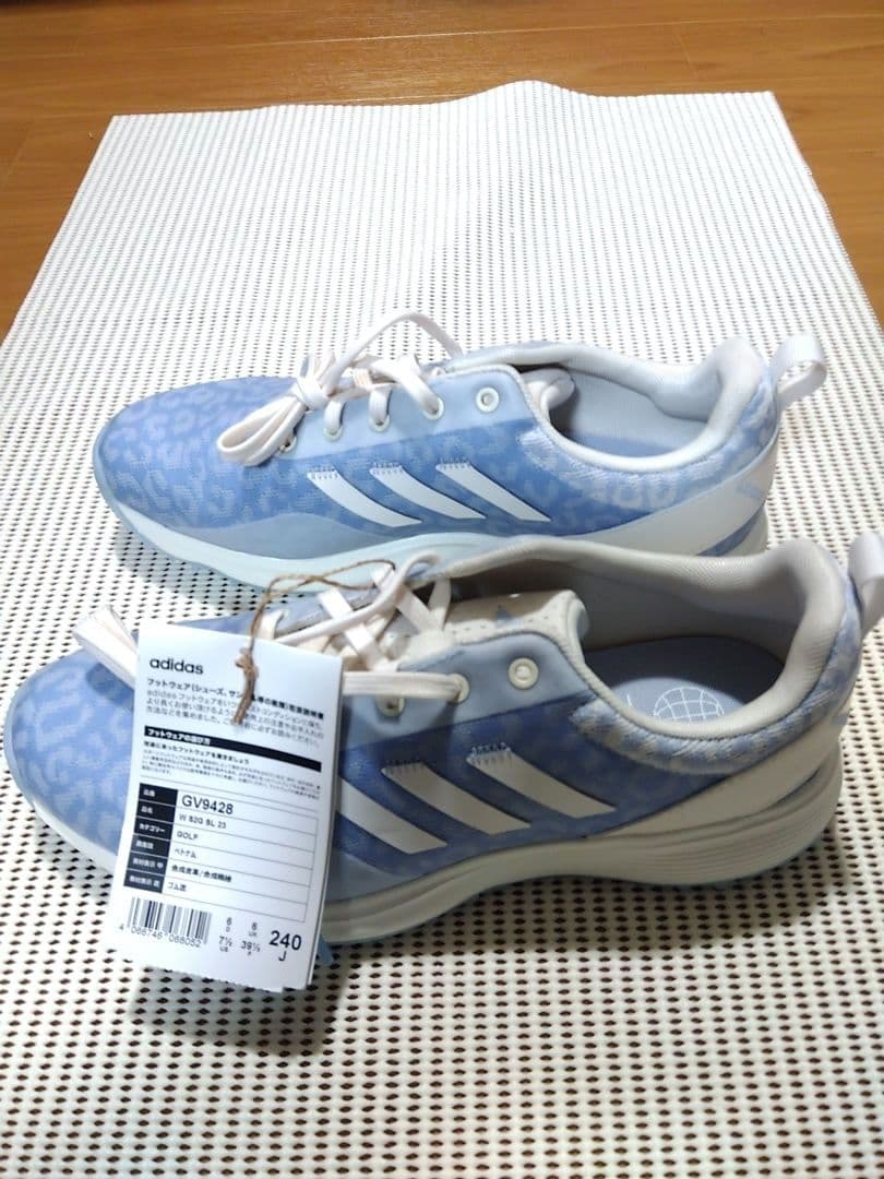 adidas レディース 水色 レオパードパターン スパイスレスゴルフシューズ