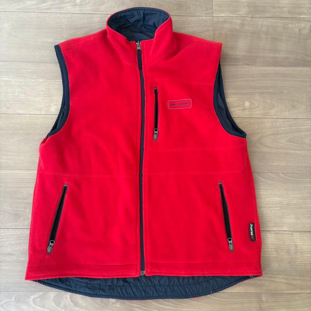 90s POLO SPORTSリバーシブル ベスト ネイビー/レッド フリース