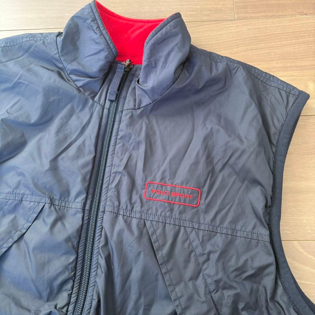 90s POLO SPORTSリバーシブル ベスト ネイビー/レッド フリース