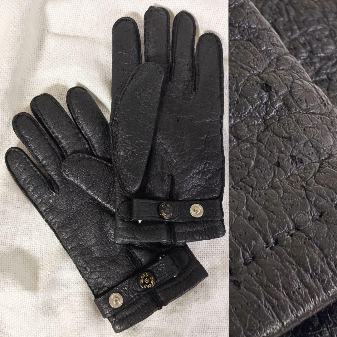 デンツDENTSハンドソーイングカシミヤライニングペッカリーレザーグローブ手袋黒
