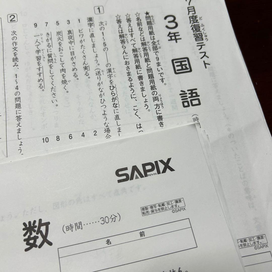 ㉔け　SAPIX サピックス　3年　7月度復習テスト　書き込み処理済み