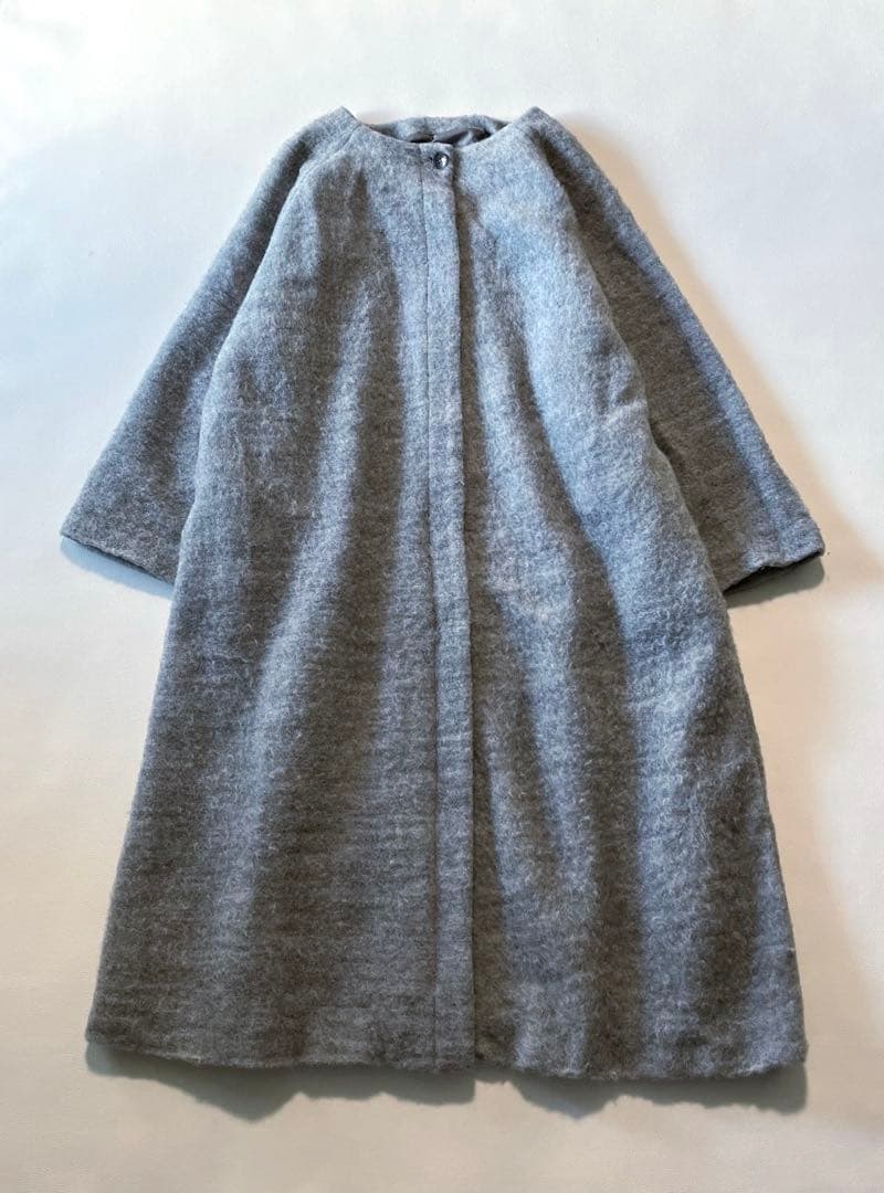 b1866＊ ゼロハチマブ ウールブレンド ノーカラー ロングコート