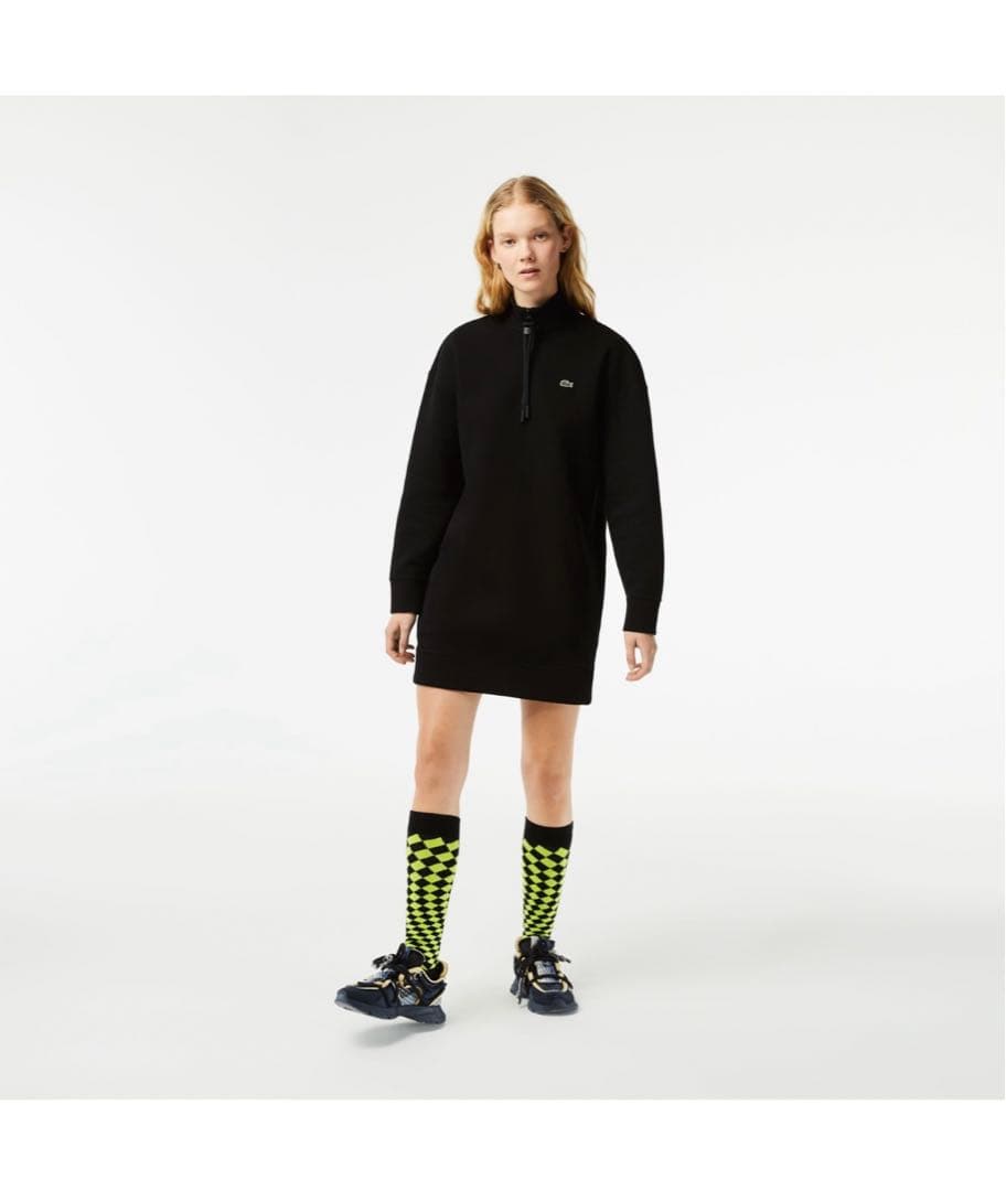 LACOSTE鹿の子地ハーフジップドレス
