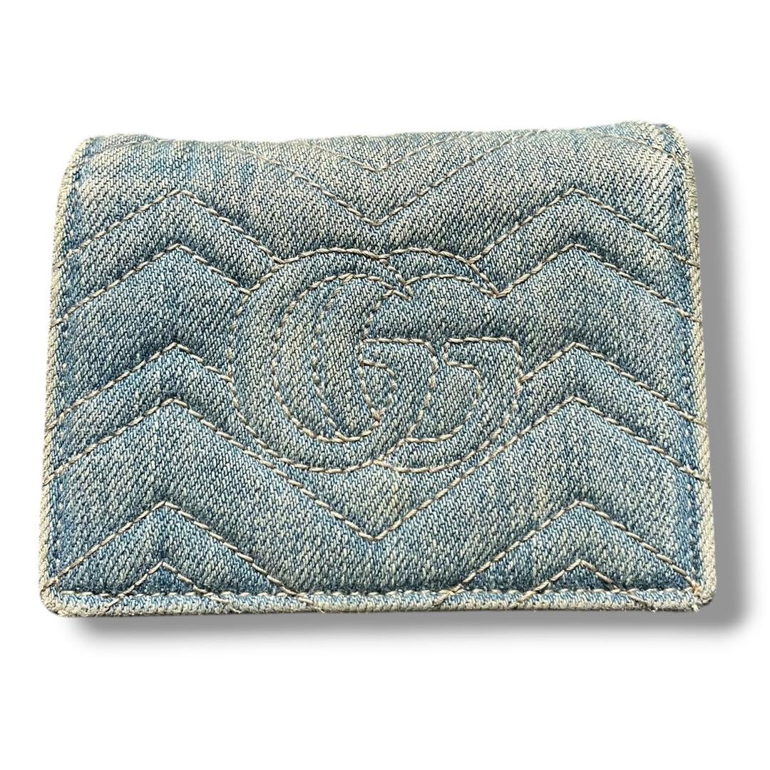 良品 GUCCI マーモント パール デニム GG 財布 折財布 ウォレット