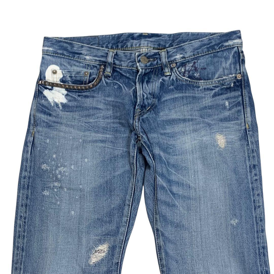 ヒステリックグラマー　ペイントダメージストレートデニムパンツ　W30