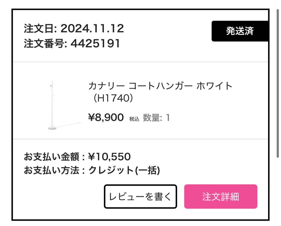 〜8/24 Francfranc カナリーコートハンガーホワイト　ポールハンガー