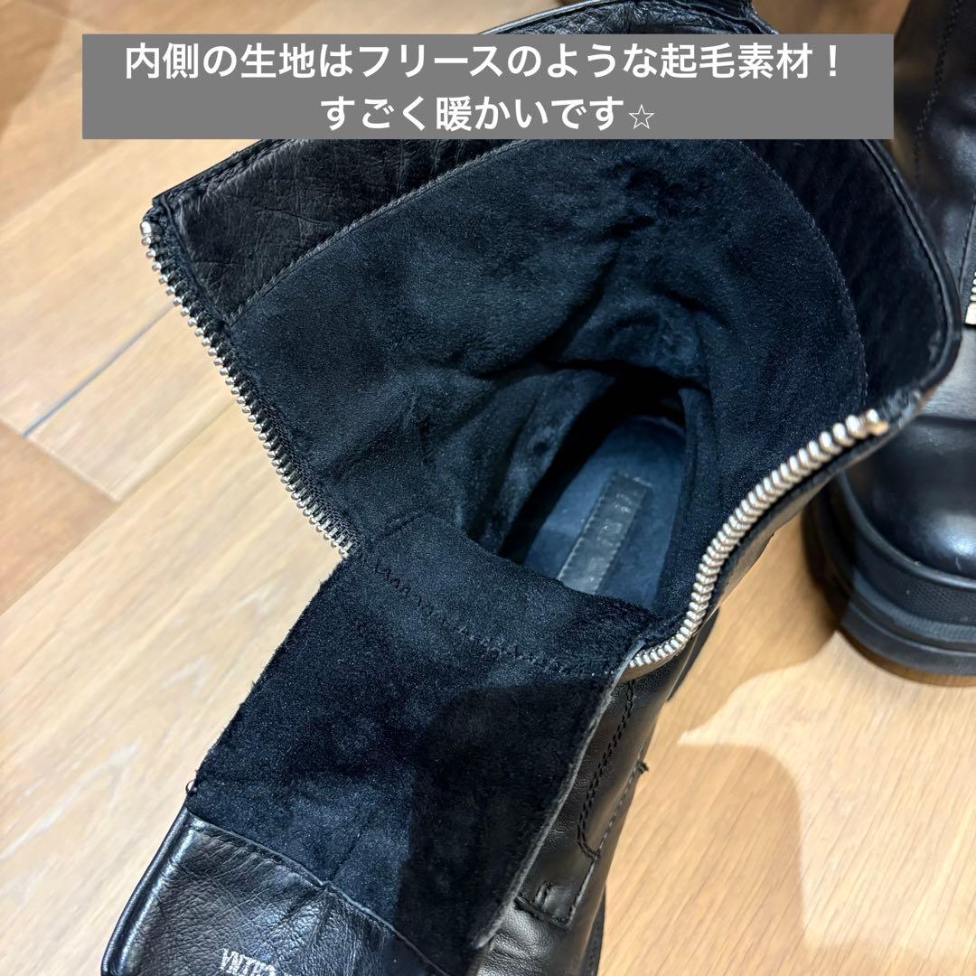 MOHI 牛革 ブーツ フロントジップミドルブーツ 厚底 ブラック 23.5cm