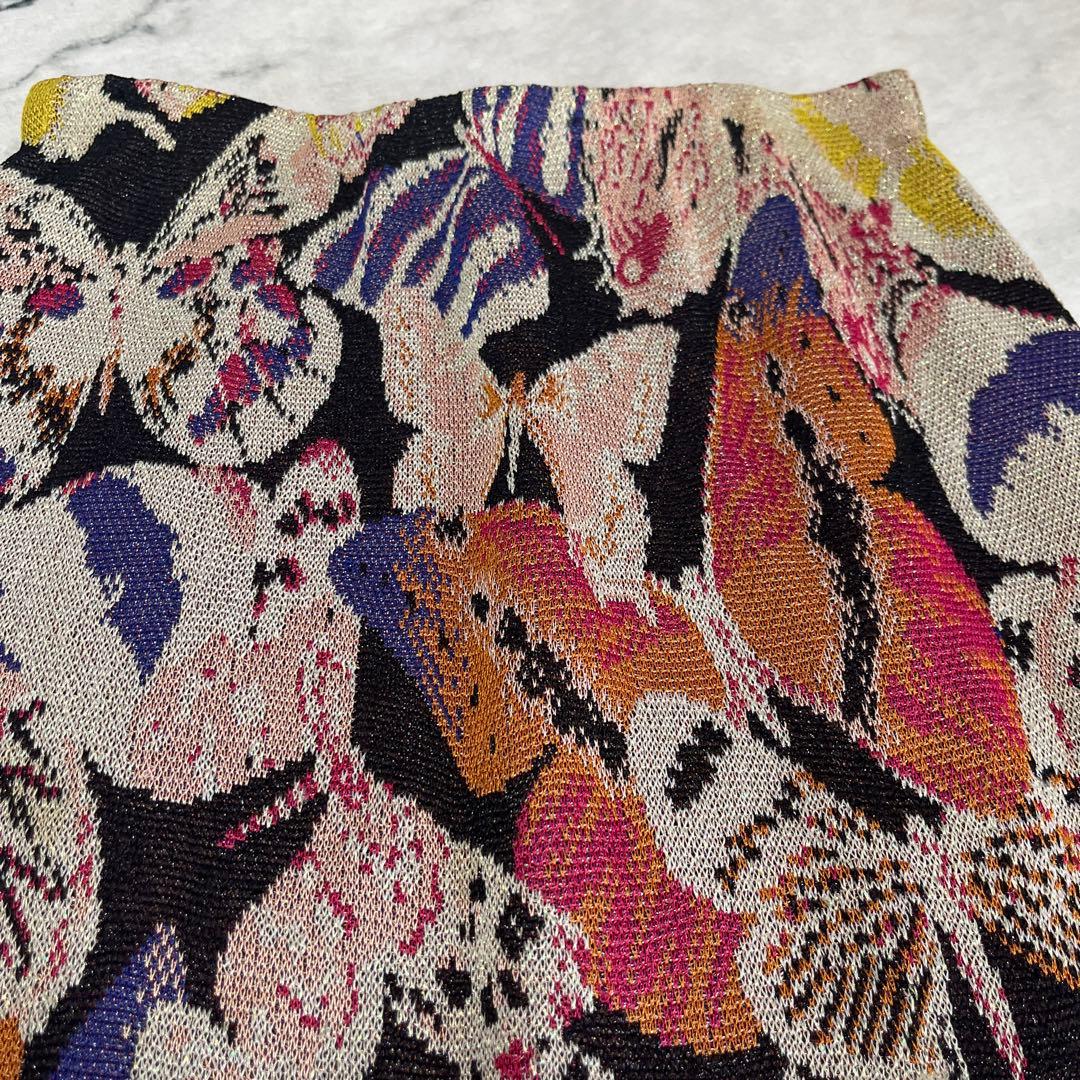 MISSONI ニットロングスカート マルチカラー 蝶々 総柄44 ラメ
