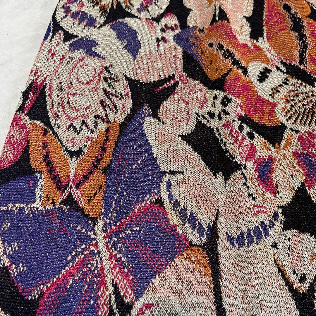 MISSONI ニットロングスカート マルチカラー 蝶々 総柄44 ラメ