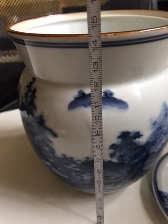 水指　茶道具　時代茶道表千家裏千家絵付け陶器骨董茶道具和風インテリア置物花器壺