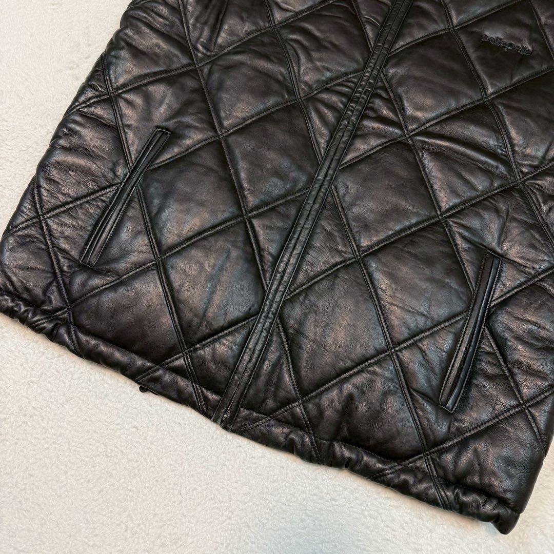 SIZE44 pelle pelle レザー ベスト キルティング ロゴ 刺繍