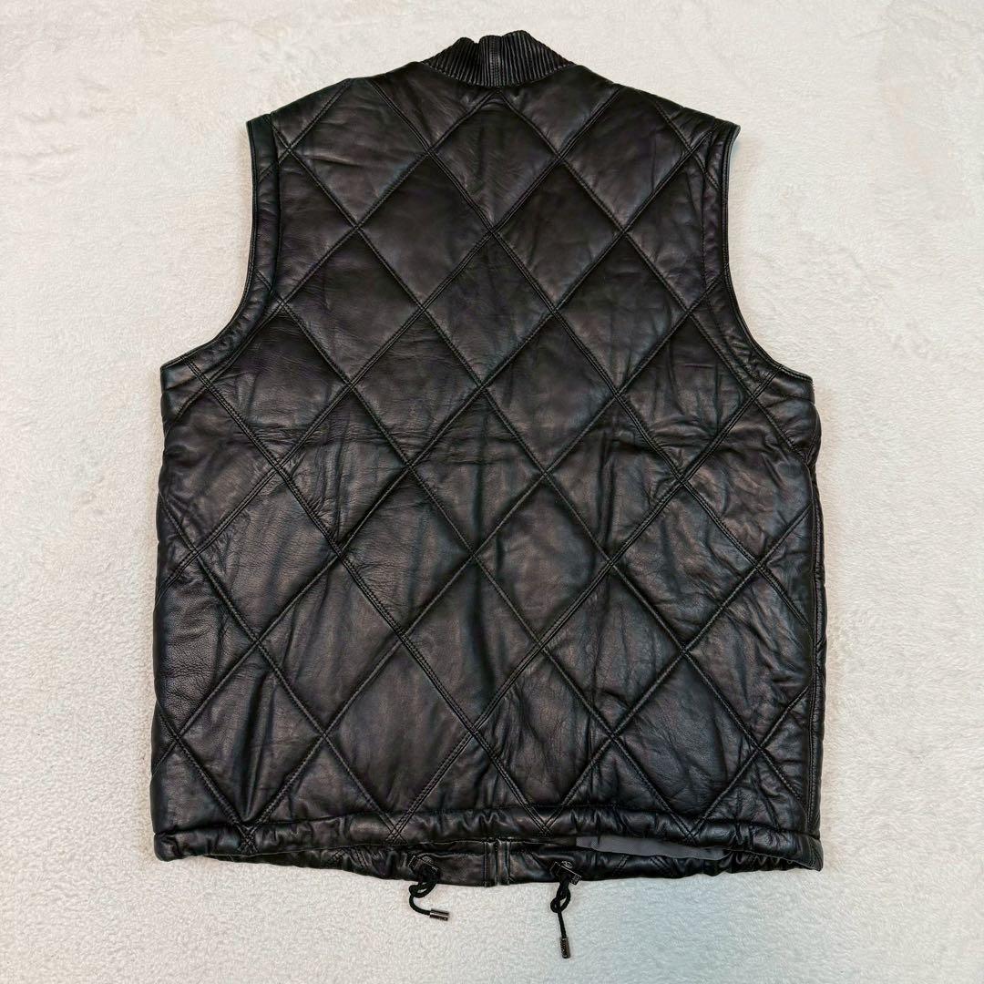SIZE44 pelle pelle レザー ベスト キルティング ロゴ 刺繍