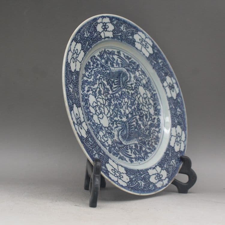 清乾隆青花双鳳紋磁器皿 景徳鎮 陶磁器 装飾品 現代工芸品 美術品 置物
