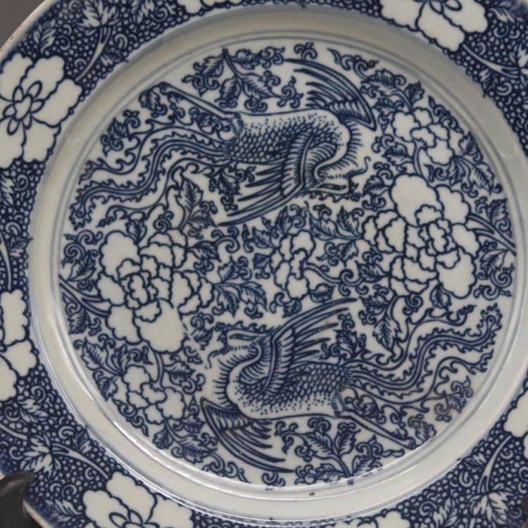 清乾隆青花双鳳紋磁器皿 景徳鎮 陶磁器 装飾品 現代工芸品 美術品 置物