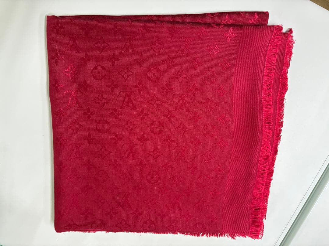 ルイヴィトン LOUIS VUITTON 大判ストール モノグラム レッド 赤