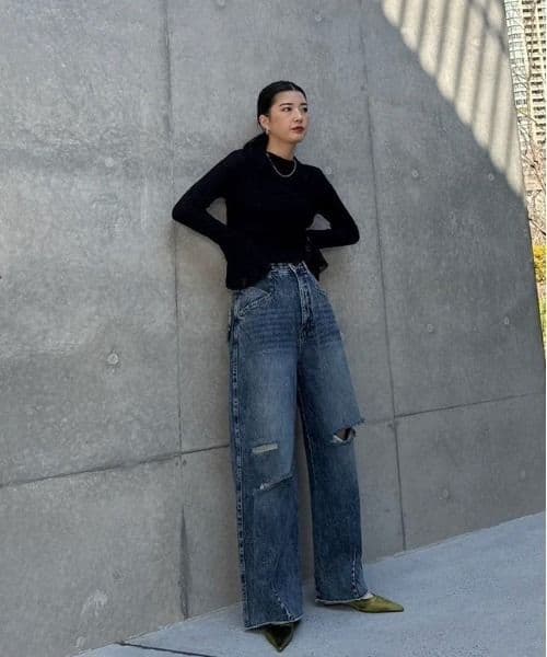 Ameri♡ HEART PATCH DAMAGE DENIM PANTS