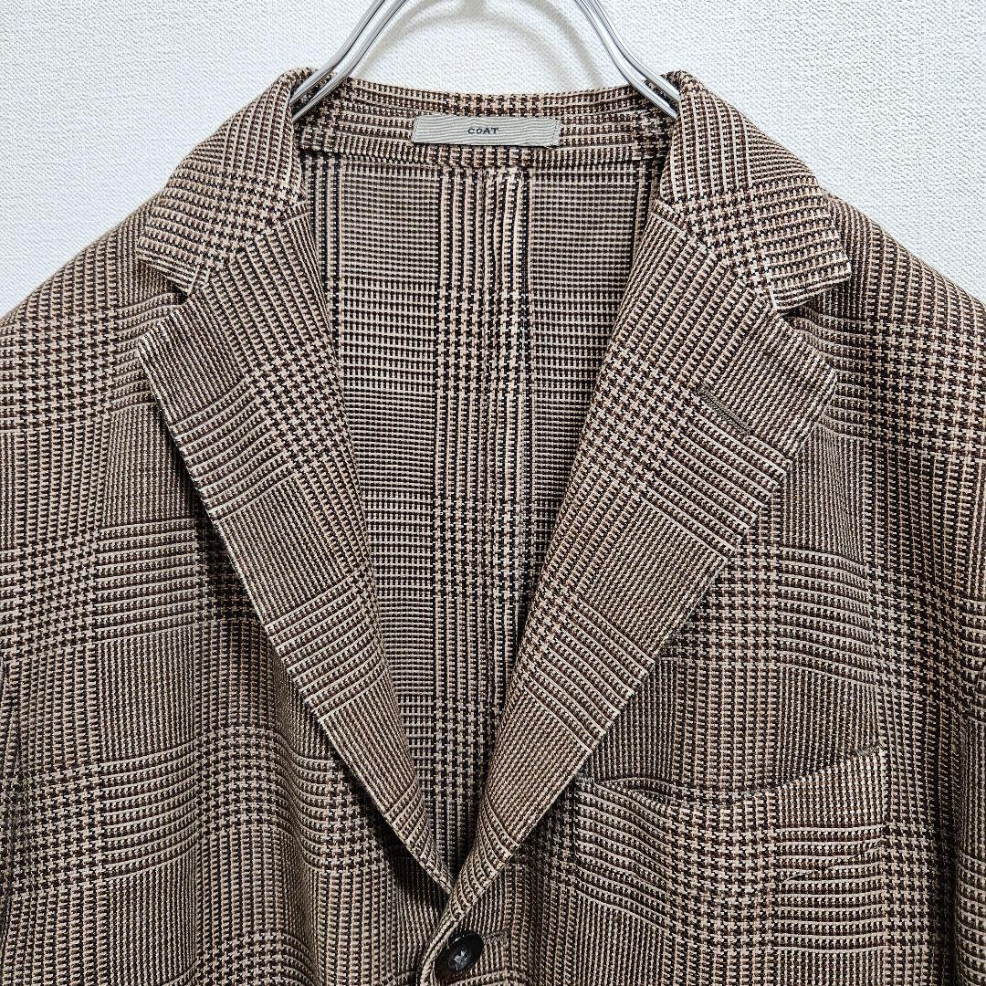 BOGLIOLI リネン混紡 テーラードジャケット グレンチェック ブラウン L