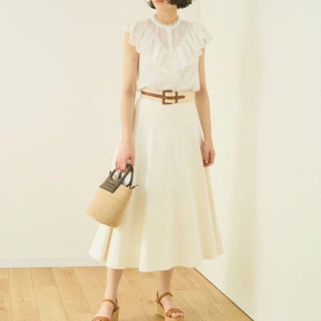 ⭐美品⭐　アナイ　2022SS　デニムライクロングフレアスカート　38　ホワイト