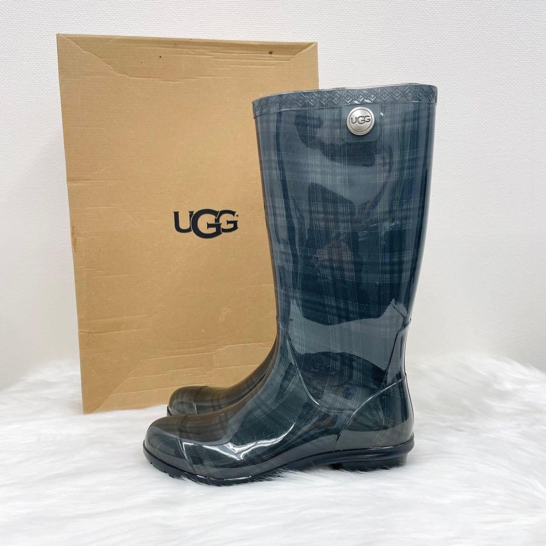 新品 未使用 UGG 長靴 レインブーツ チェック グリーン 箱付き