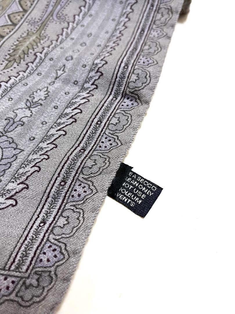 エトロ　ストール　美品　ETRO　ペイズリー　ショール　シルク　ウール　グレー