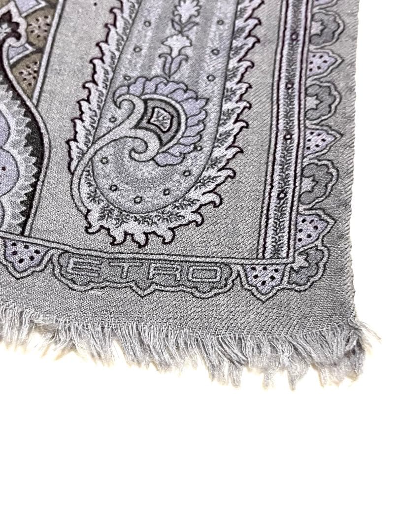エトロ　ストール　美品　ETRO　ペイズリー　ショール　シルク　ウール　グレー