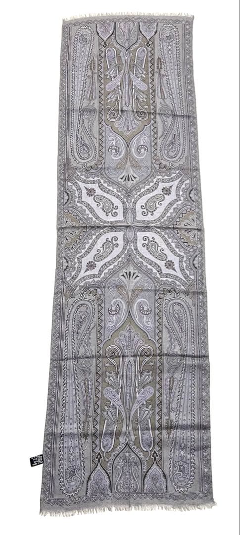 エトロ　ストール　美品　ETRO　ペイズリー　ショール　シルク　ウール　グレー