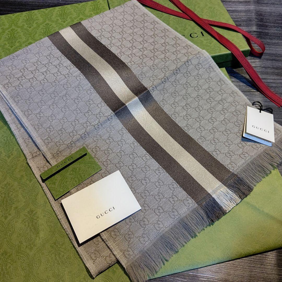 ❤新品箱袋付❤GUCCI マフラー ストール ショール スカーフ　ベージュライン