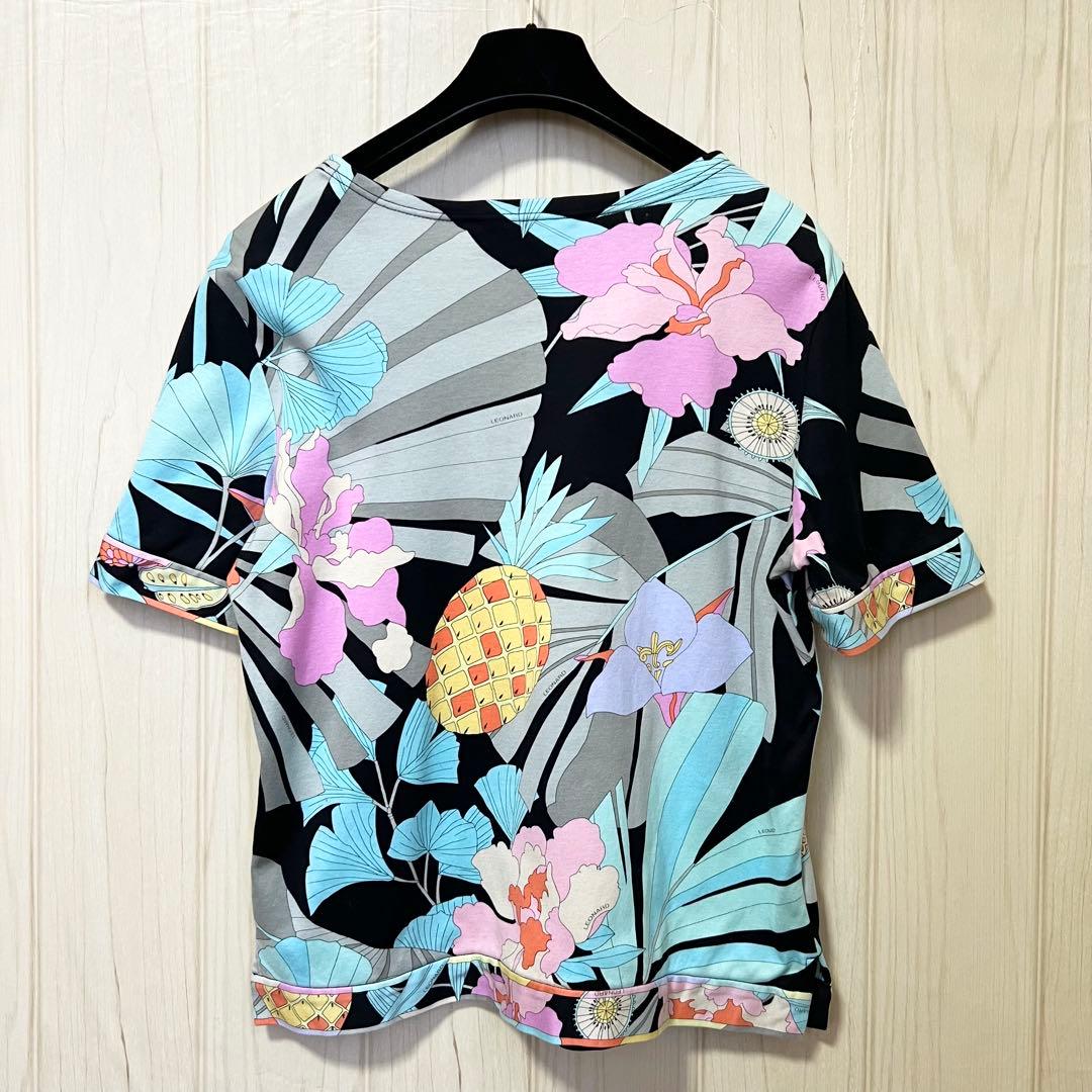 【レオナールスポーツ】コットン花柄パインプリントTシャツ☆カットソー☆半袖☆L