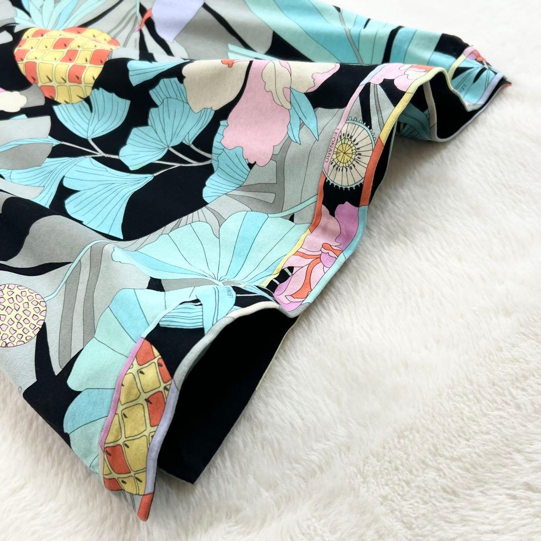 【レオナールスポーツ】コットン花柄パインプリントTシャツ☆カットソー☆半袖☆L