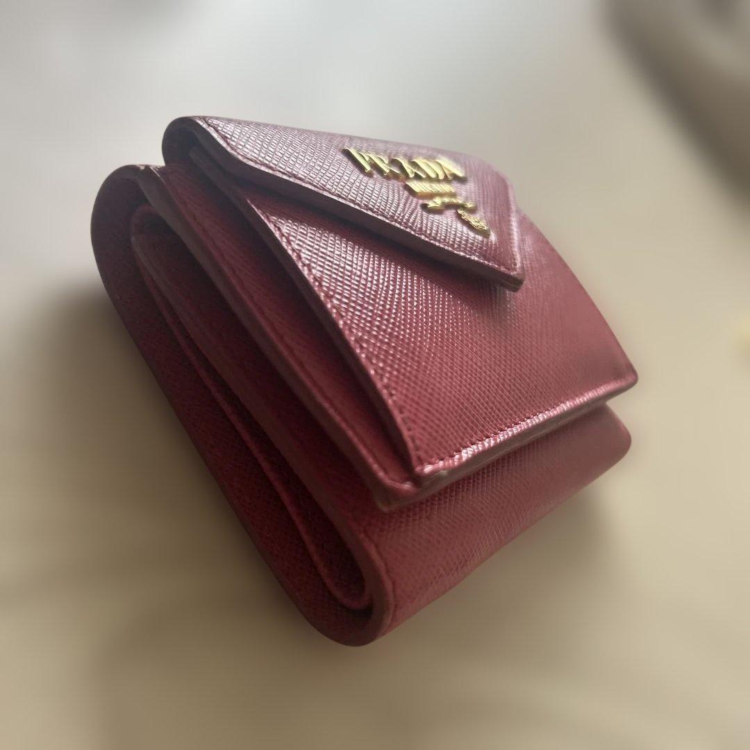 PRADA♡濃いピンク♡サフィアーノ三つ折りミニ財布♡美品