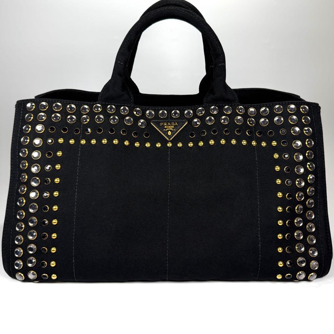 極美品✨ PRADA カナパ 2way ショルダー付 スタッズ ビジュー