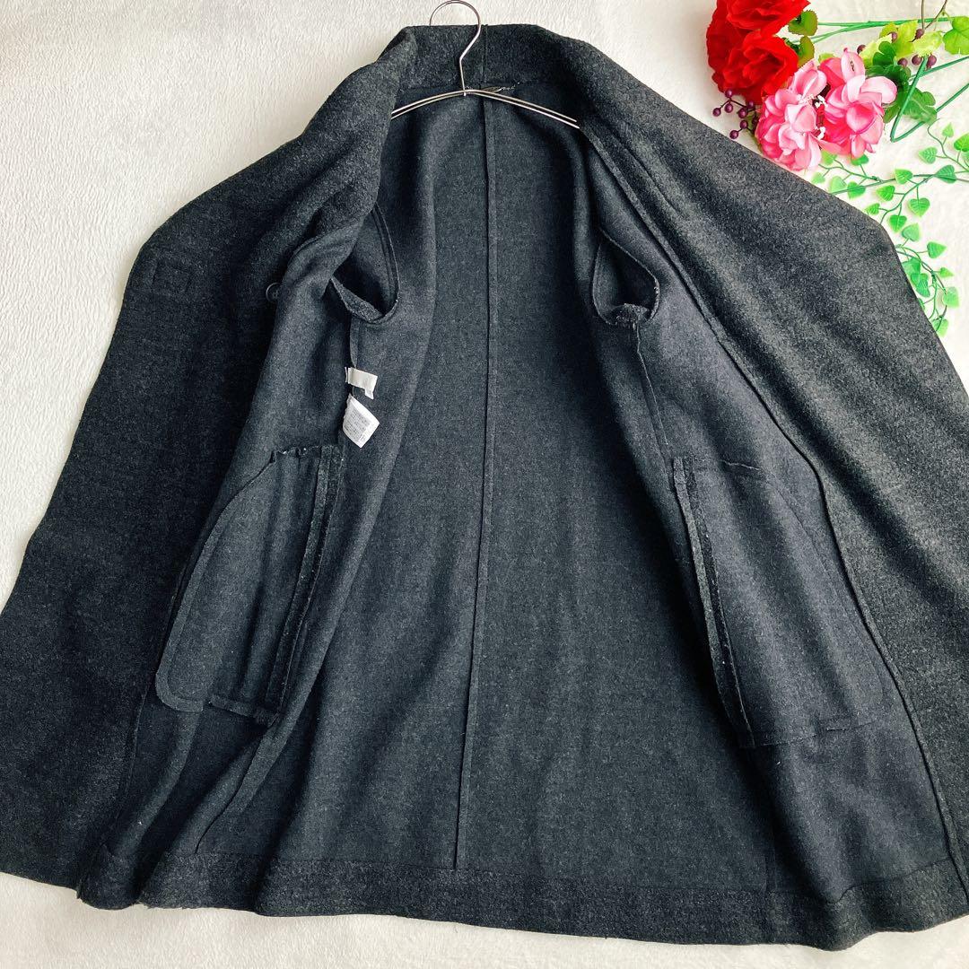自由区★ダブルフェイス アシンメトリー ビッグカラーコート Aライン ウール