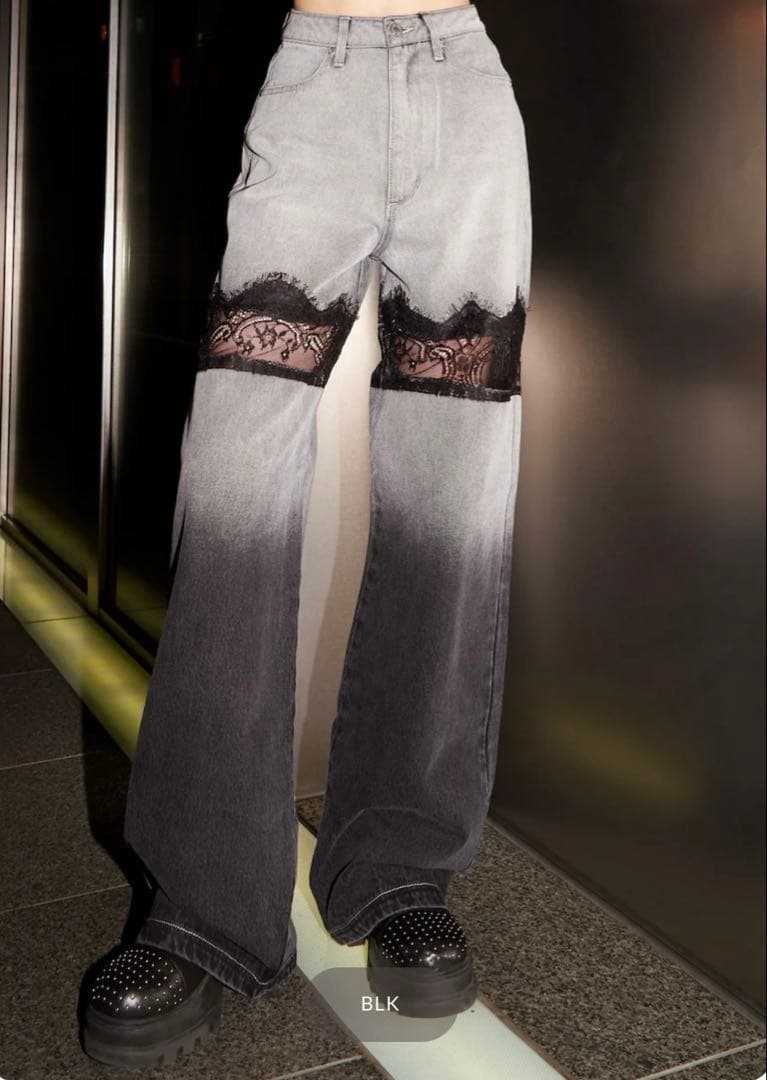 Darich スカラップレースデニムロングパンツ