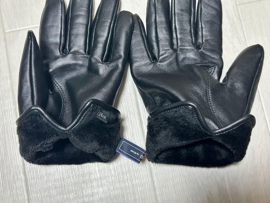 B:MING byBEAMSレザー製　黒手袋 ファー裏地付き　24cm