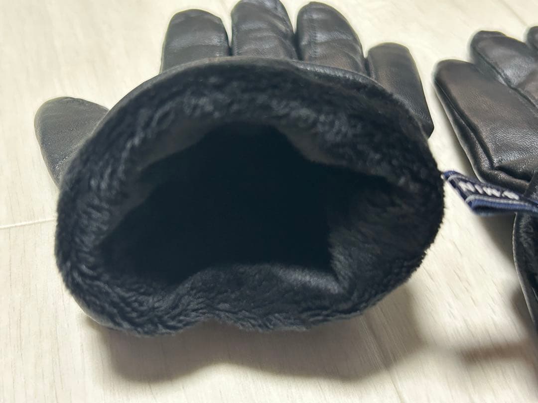 B:MING byBEAMSレザー製　黒手袋 ファー裏地付き　24cm
