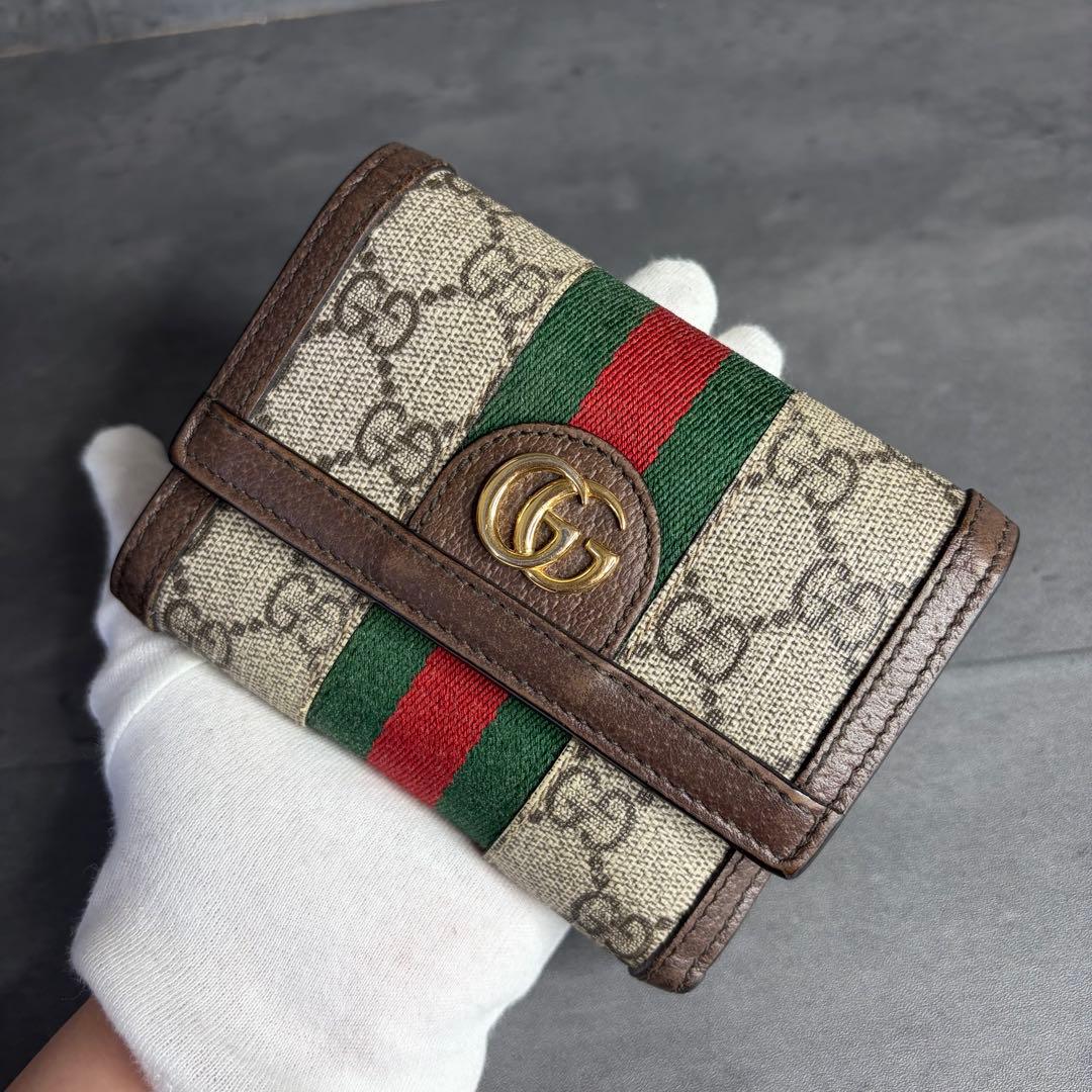【付属品完備】GUCCI オフディア 三つ折り財布 GGロゴ シェリーライン