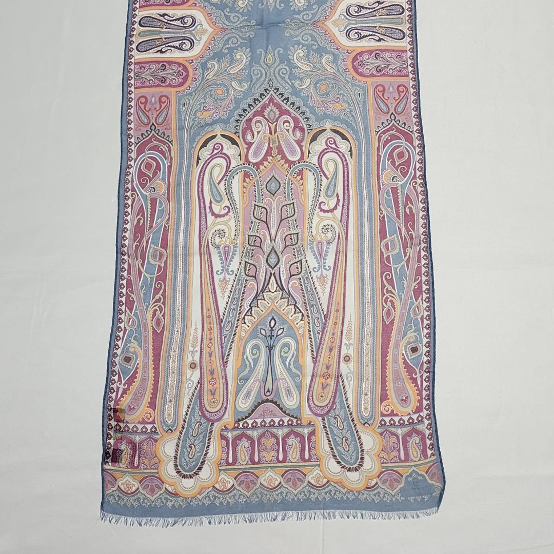 ★ETRO★ エトロ ストール シフォン ペイズリー柄 シルク ブルーグレー.