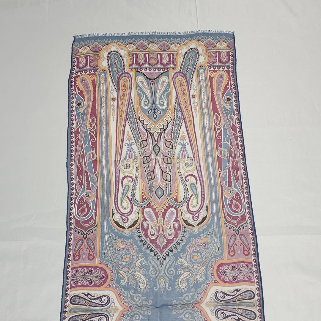 ★ETRO★ エトロ ストール シフォン ペイズリー柄 シルク ブルーグレー.