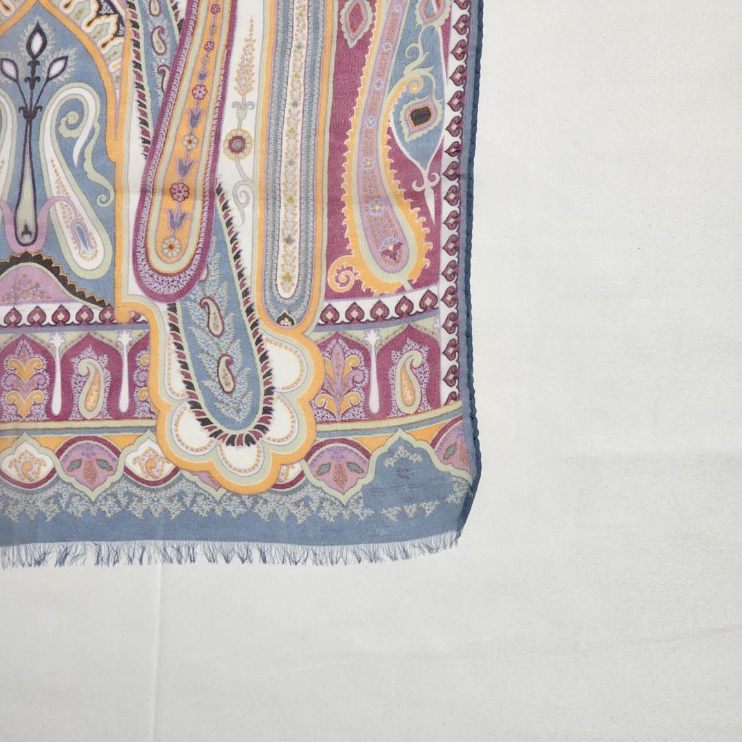 ★ETRO★ エトロ ストール シフォン ペイズリー柄 シルク ブルーグレー.