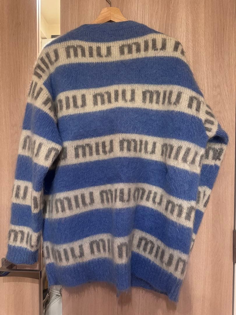 おもちちゃん21AW miu miu ロゴ モヘアカーディガン　ブルー