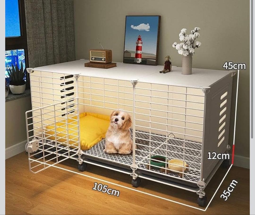 AZIEBAY 犬用多機能ケージ 105cm x 57cm x 35cm