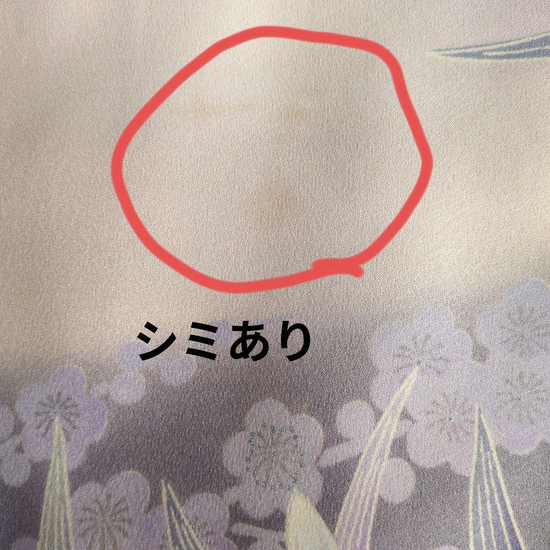 ベージュ、黒地に梅 菊 ボタン 水仙 小花　振袖　着物