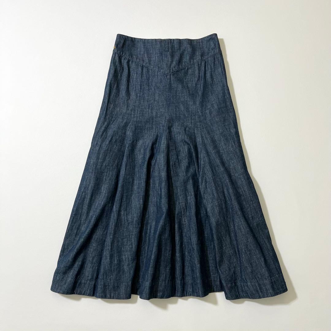 3346【美品】45R ロングスカート フレア　インディゴ　デニムスカート M