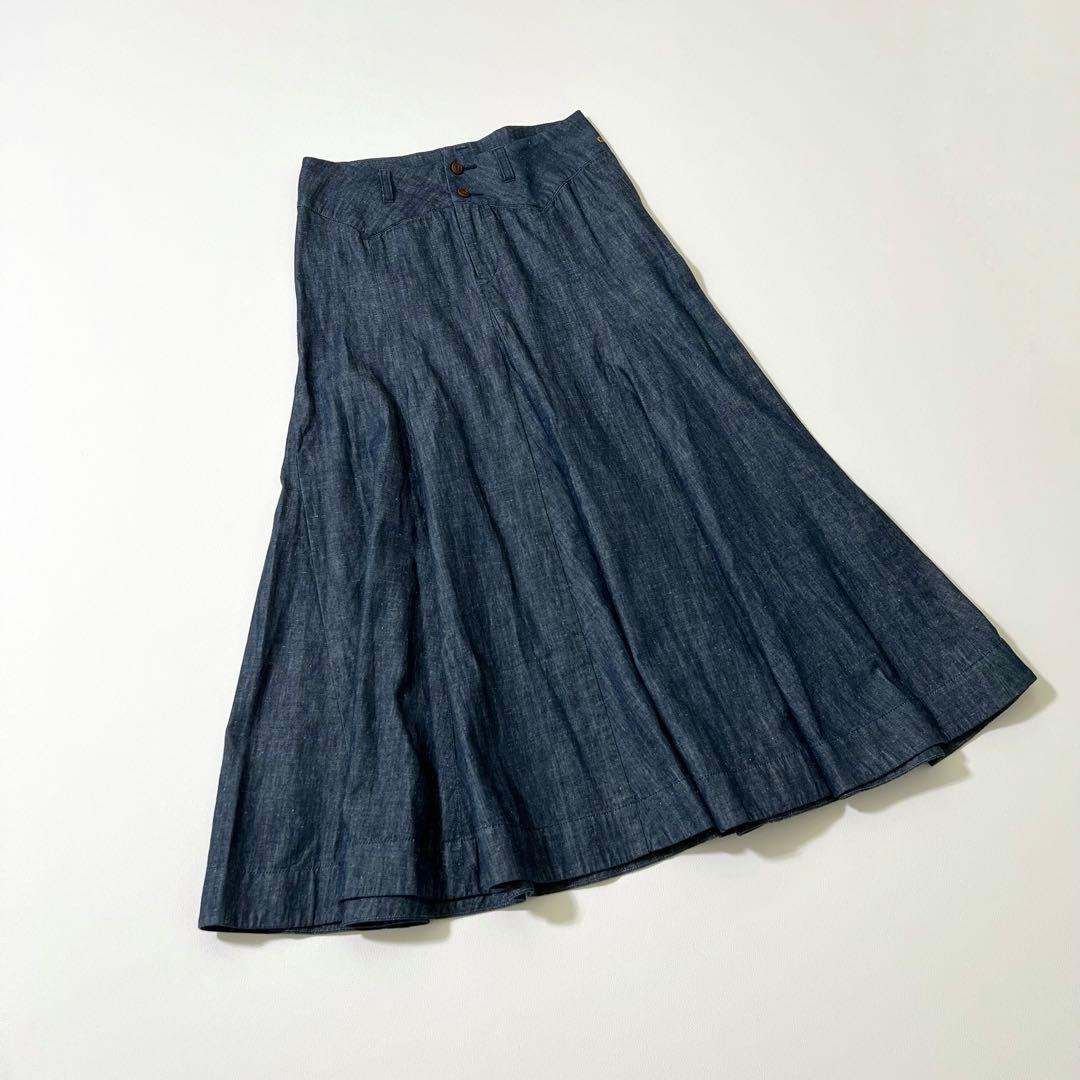 3346【美品】45R ロングスカート フレア　インディゴ　デニムスカート M