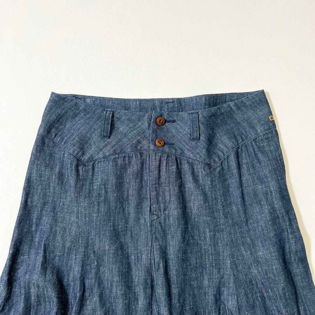 3346【美品】45R ロングスカート フレア　インディゴ　デニムスカート M
