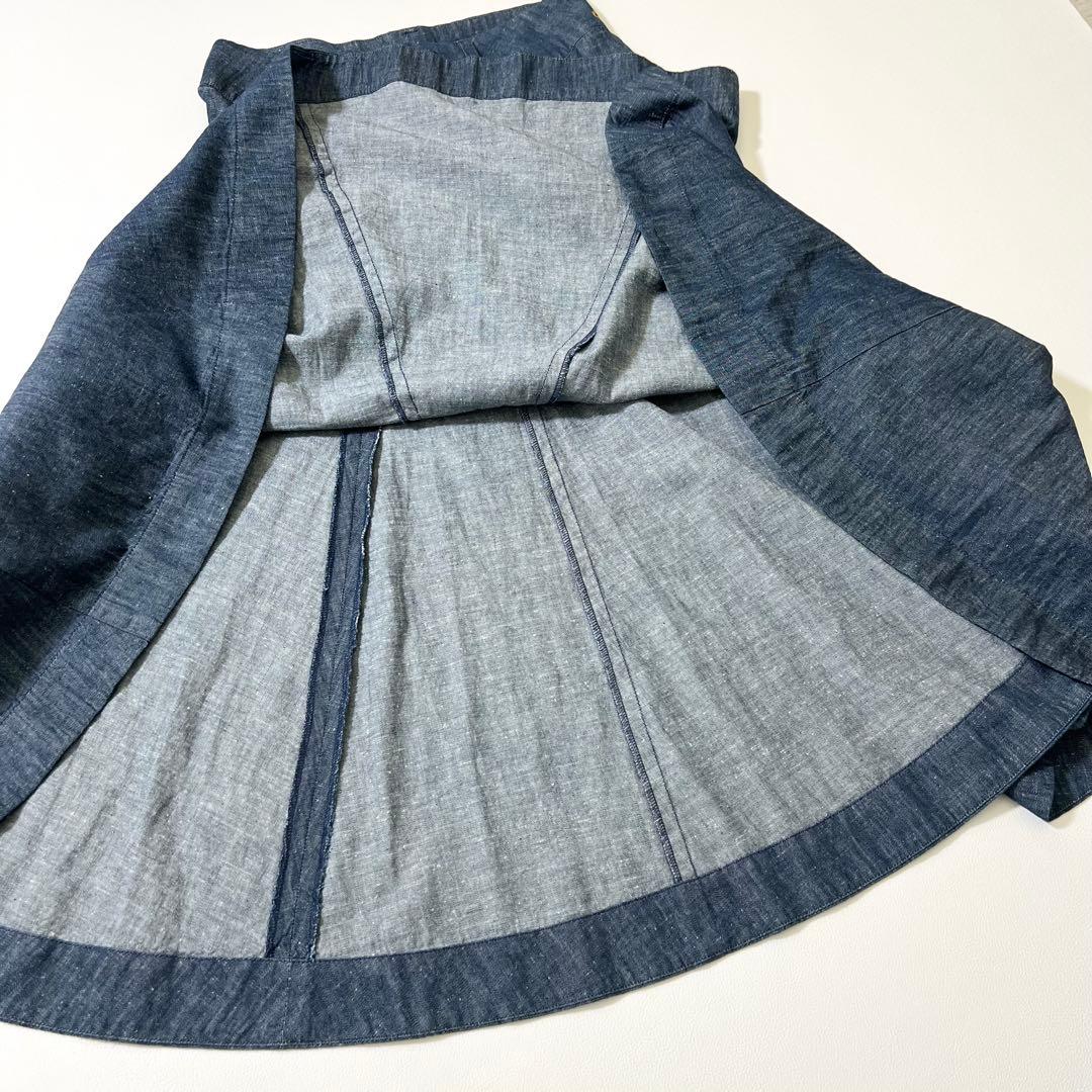 3346【美品】45R ロングスカート フレア　インディゴ　デニムスカート M