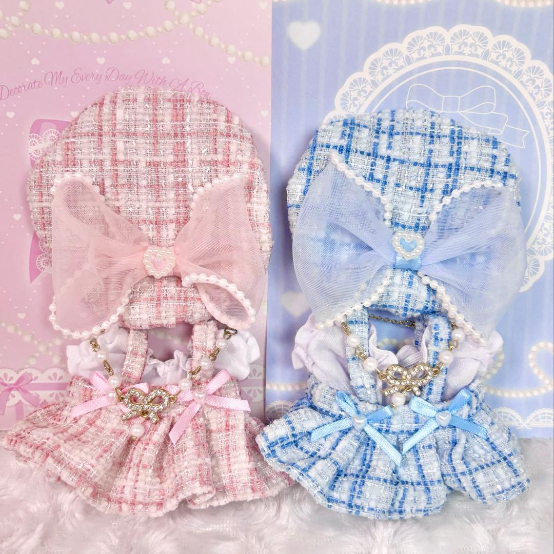 専用　ぬい服　ハンドメイド　メイド　10cm ピンク　ツイード　水色　ベレー帽