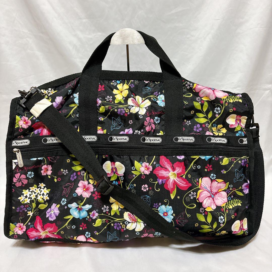 【美品】レスポートサック ハワイ限定 コラボ ボストンバッグ 花 ブラック
