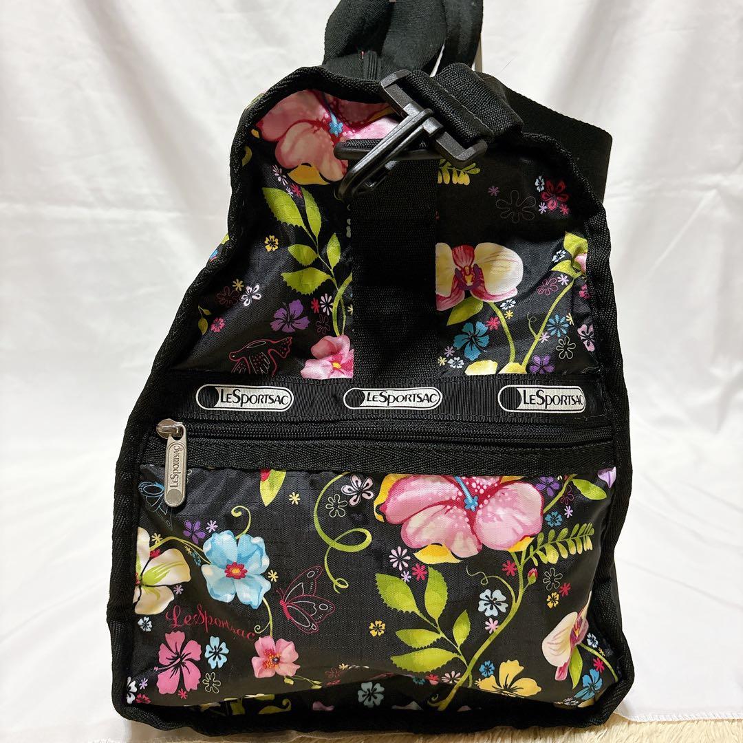【美品】レスポートサック ハワイ限定 コラボ ボストンバッグ 花 ブラック