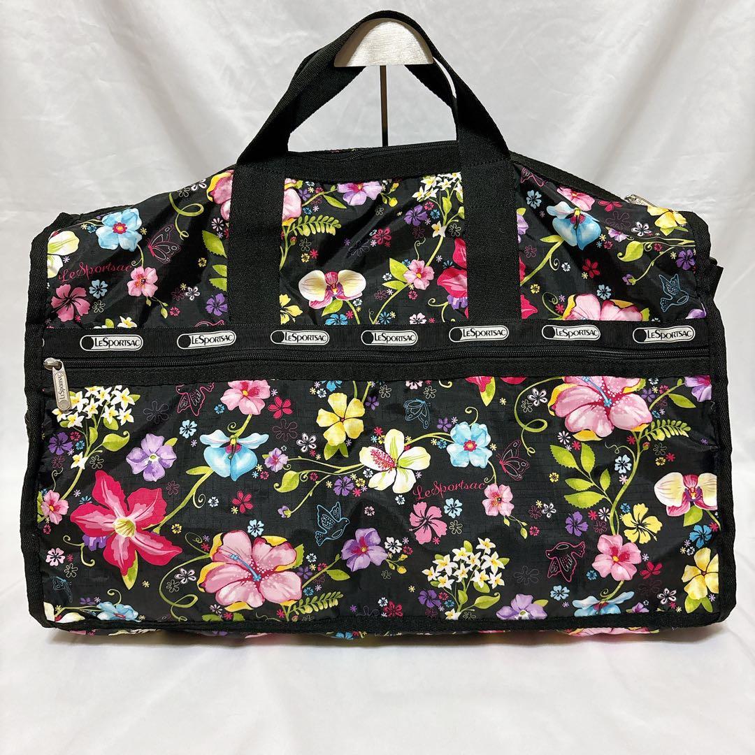 【美品】レスポートサック ハワイ限定 コラボ ボストンバッグ 花 ブラック